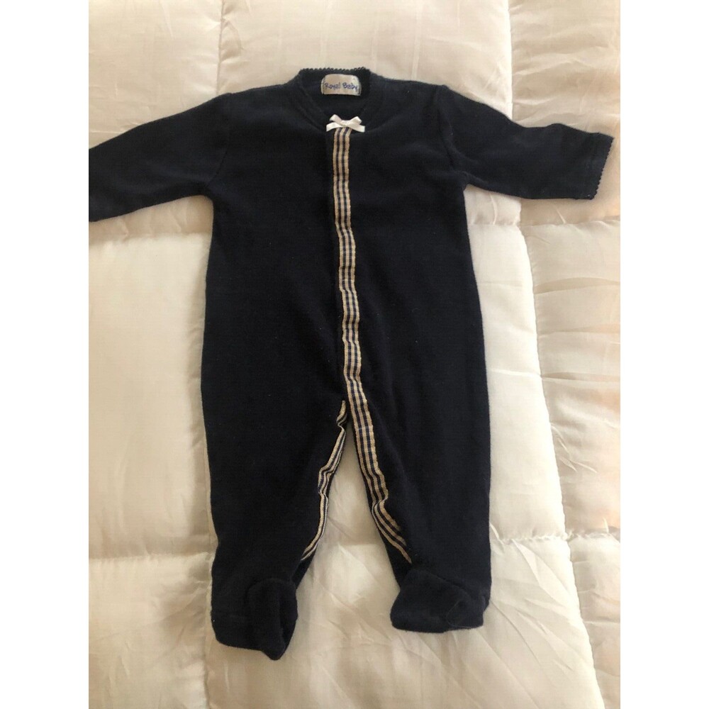 Royal Baby pj's one piece body suite with bow size 0-3 months size xs dark blue
